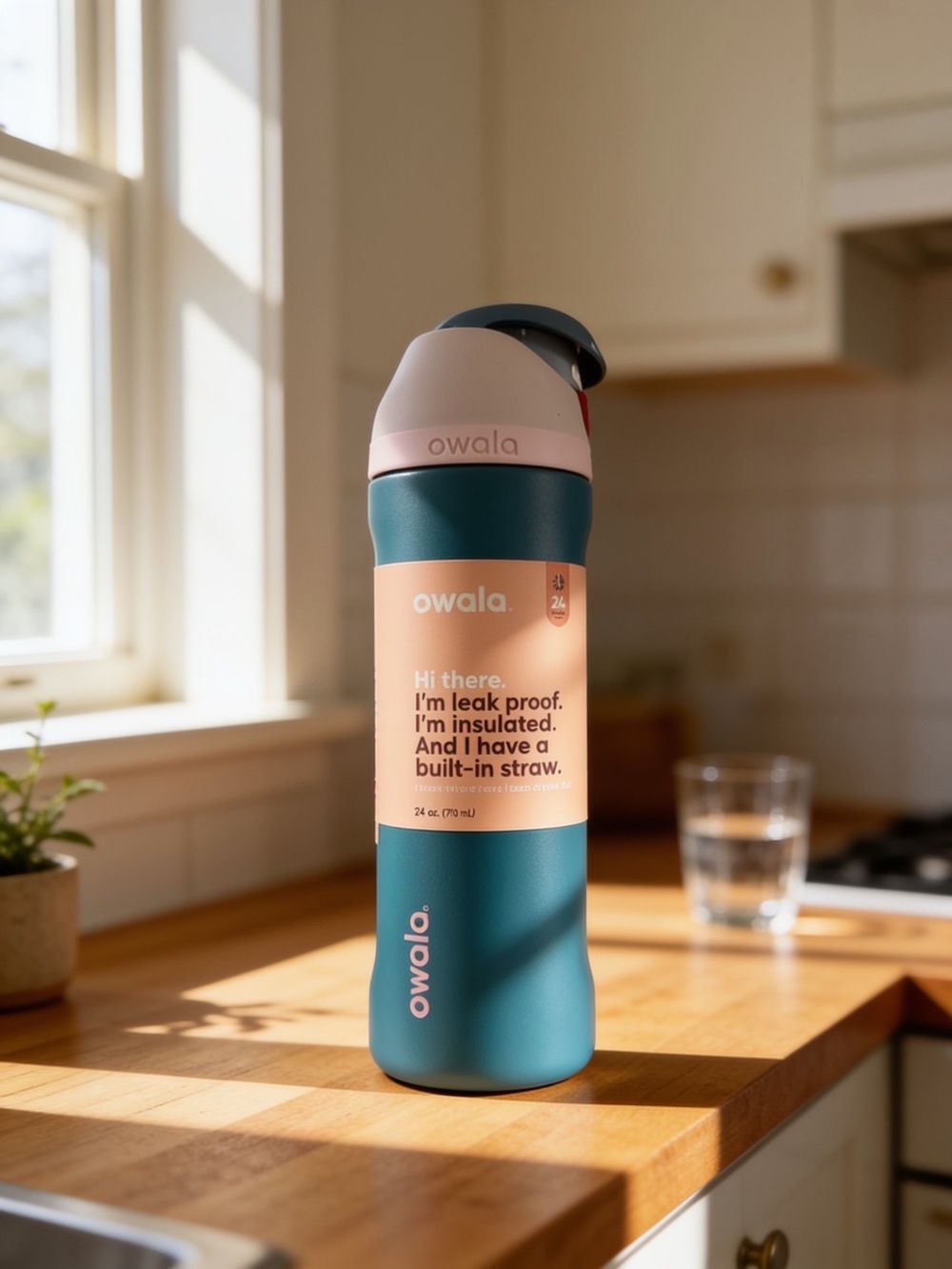 owala Teal & Pink Insulated Water Bottle with Built-In Straw
